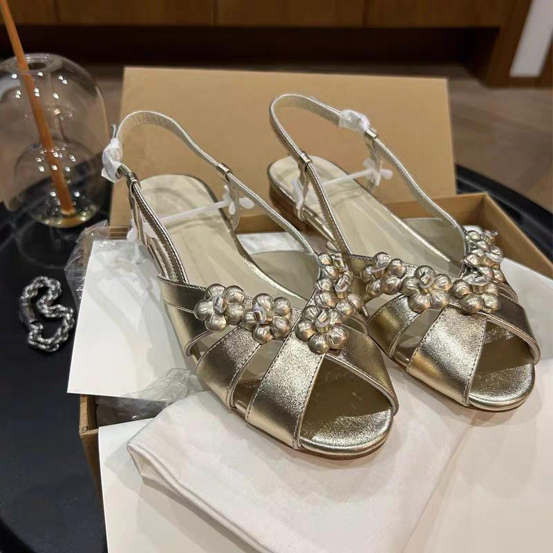 Fashion Flower One-word Buckle Sandals Women's Open-toed Sandals Flat Versatile Fish Mouth Sandals