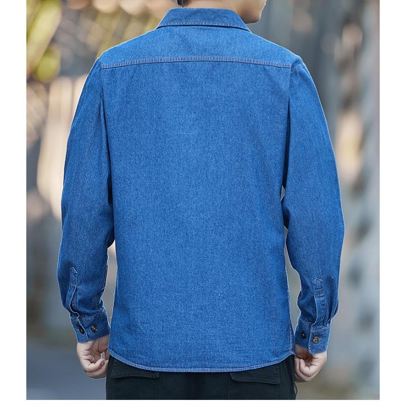Mens 100 Cotton Denim Long Sleeve Casual Work Shirt Multiple Pockets