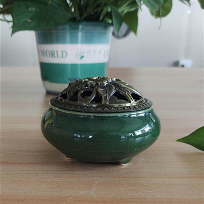 Celadon Ceramic Incense Burner for Home, Buddhist Supplies, Sandalwood Incense Path, Ice Crack Kiln Change Design.