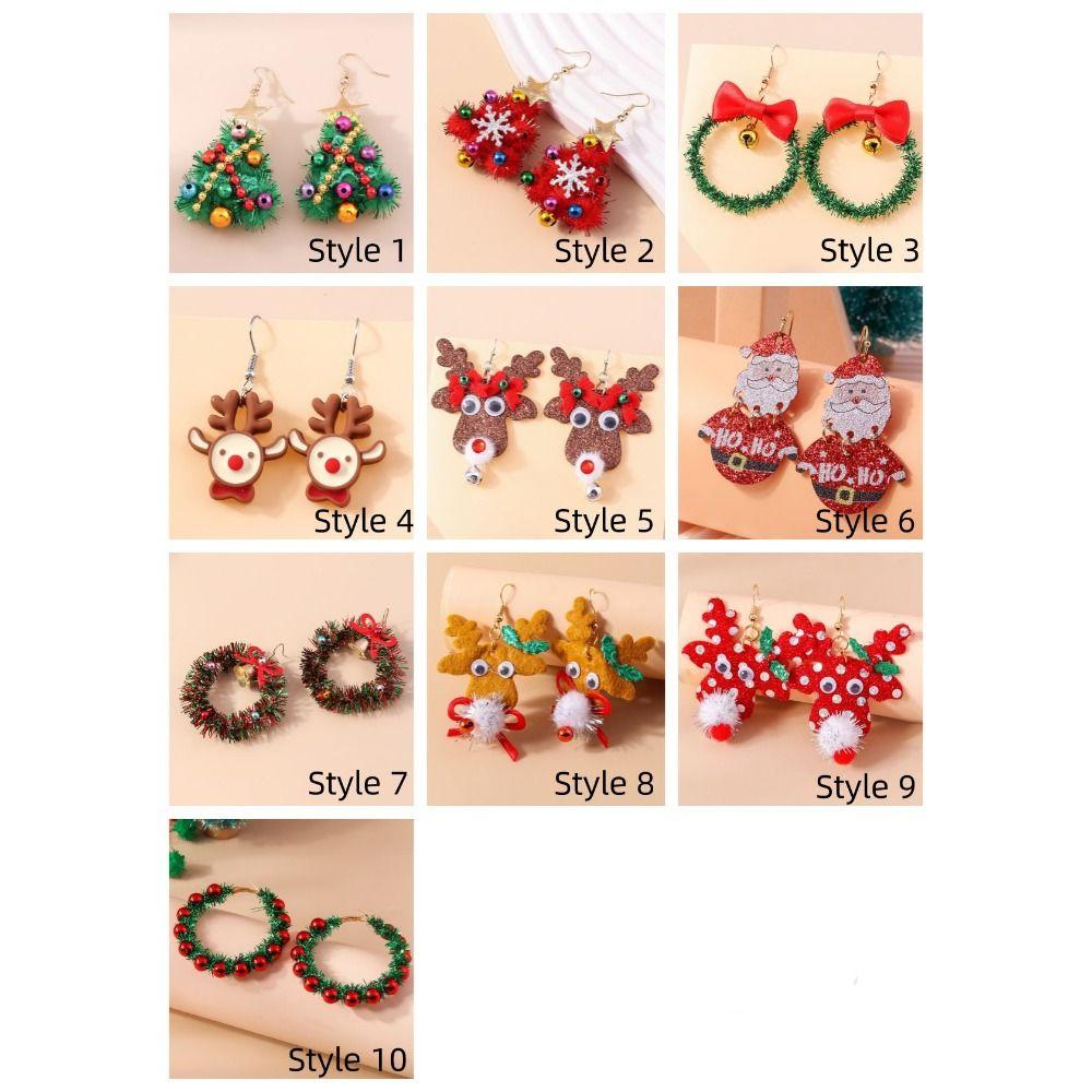 Xmas Tree Christmas Drop Earrings Party Festival Wreath Circle Earrings New Year Earrings  Holiday