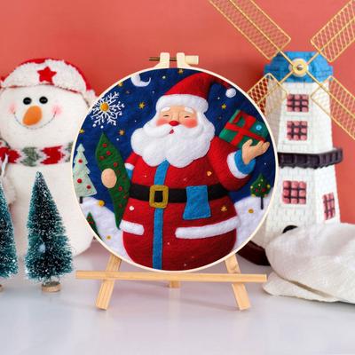 Christmas Needle Felting Kit Holiday Felt Painting Set for Beginners Starter Needle Felting DIY Craft Kit with Pad Needles Wool Decorative Frame