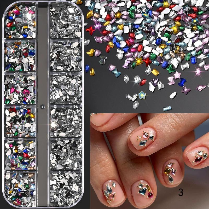 Mix 3D Flatback Nail  12 Grids Mini  Diamonds For Nail Art Glitter Charm Decorative Diy Manicure Art Accessor