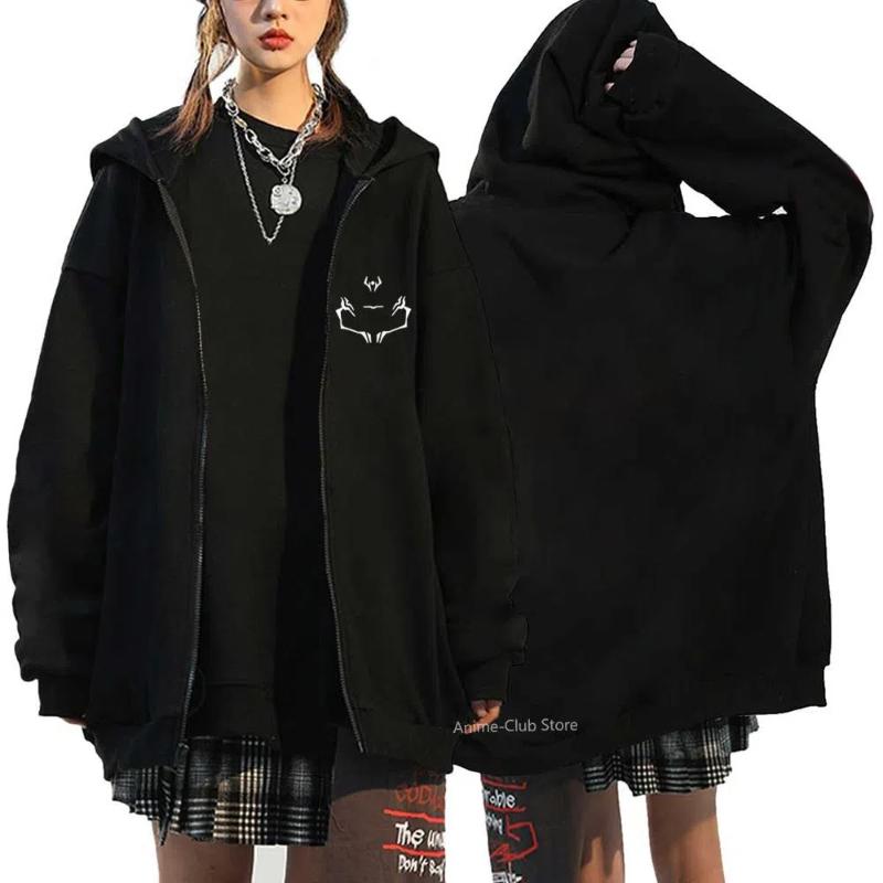 Jujutsu Kaisen Gojou Satoru Print Women Casual Zipper Hoodie Winter Extra Large Long Sleeves Zipper Sweatshirt
