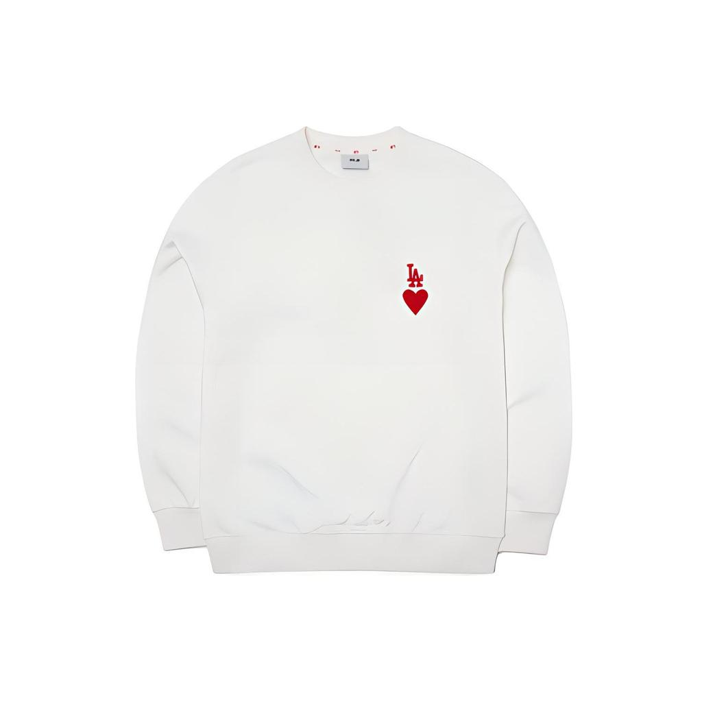 MLB Los Angeles Dodgers Poker Heart Embroidered Long Sleeve Crewneck Sweatshirt Unisex Sweatshirt White 3AMTH0114-07IVS