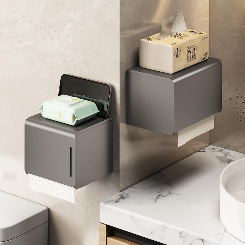 Punch-Free Wall-Mounted Gun Gray Tissue Box and Towel Holder