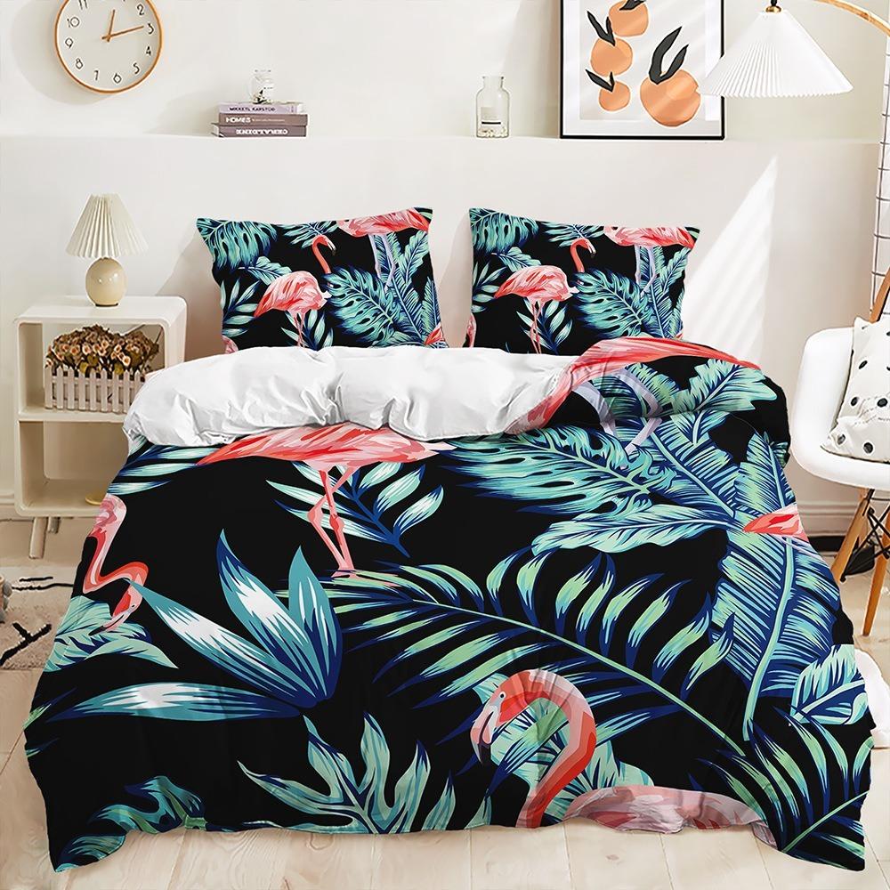 3D Flamingo Duvet Cover Full Size 2/3 Animal Pattern Bedding Set with Pillowcases for Teens and Boys Duvet Cover Pillowcase Gift