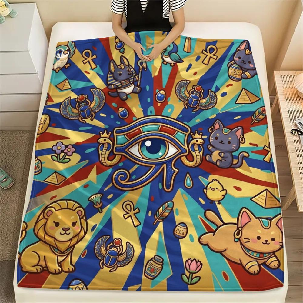 1Pc Eye of Horus Print Flannel Blanket, High quality Comfortable for All Seasons, Home Decor, Warmth and Comfort, Perfect for Christmas Gifts W31