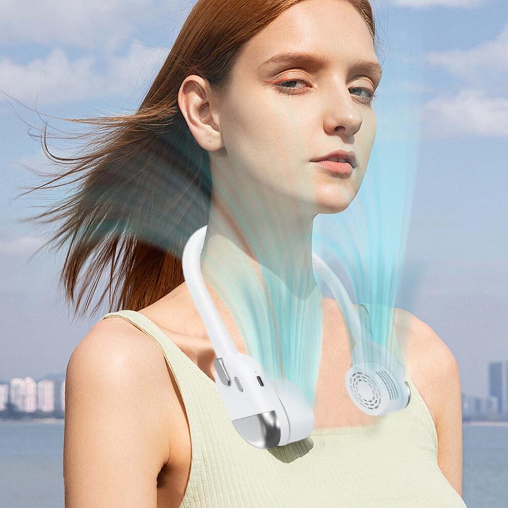 FloHua Bladeless Neck Fan, 3 Speeds, Portable Hanging Fan, Strong Wind, No Hair Twisting, Short Charge, Long Use - Compatible with Daily Activities,