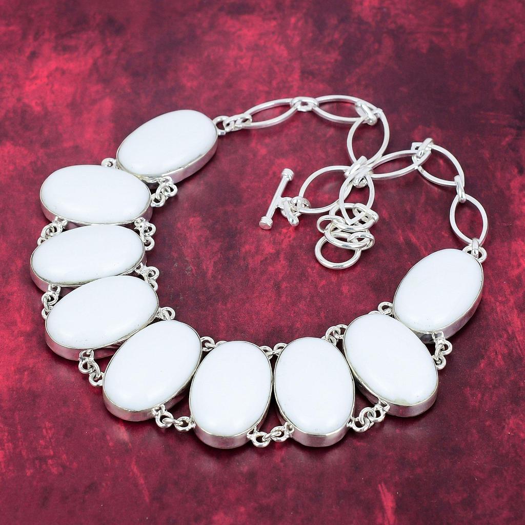 White Coral Handmade Gemstone Necklace, 925 Solid Sterling Silver Necklace Antique Jewelry, For Thanksgiving