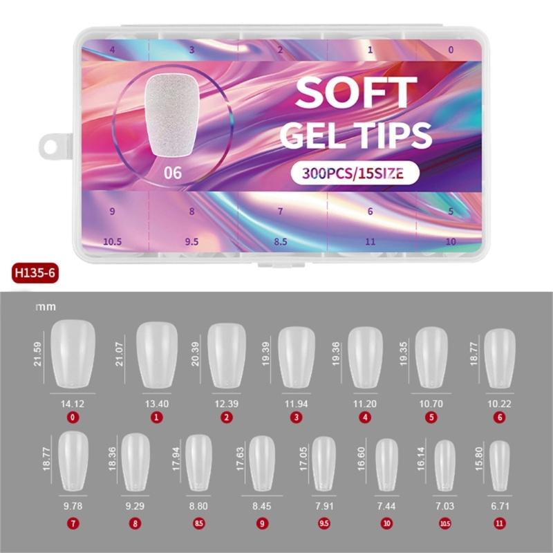 300Pcs Soft Gel Full Cover Short Matte Nail Tips Pre Shaped Acrylic False Nail Manicure Decoration for DIY Nail Art