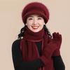 Elderly Women's Plush Lined Rabbit Fur Winter Hat, Scarf, & Gloves Set