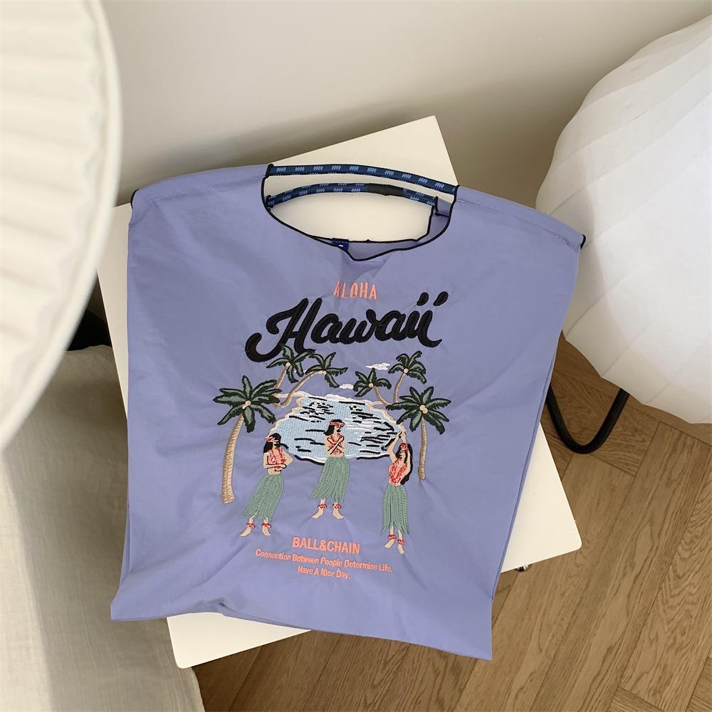 

Internet celebrity department niche embroidered shopping bag nylon handbag student shoulder bag environmental protection bento bag