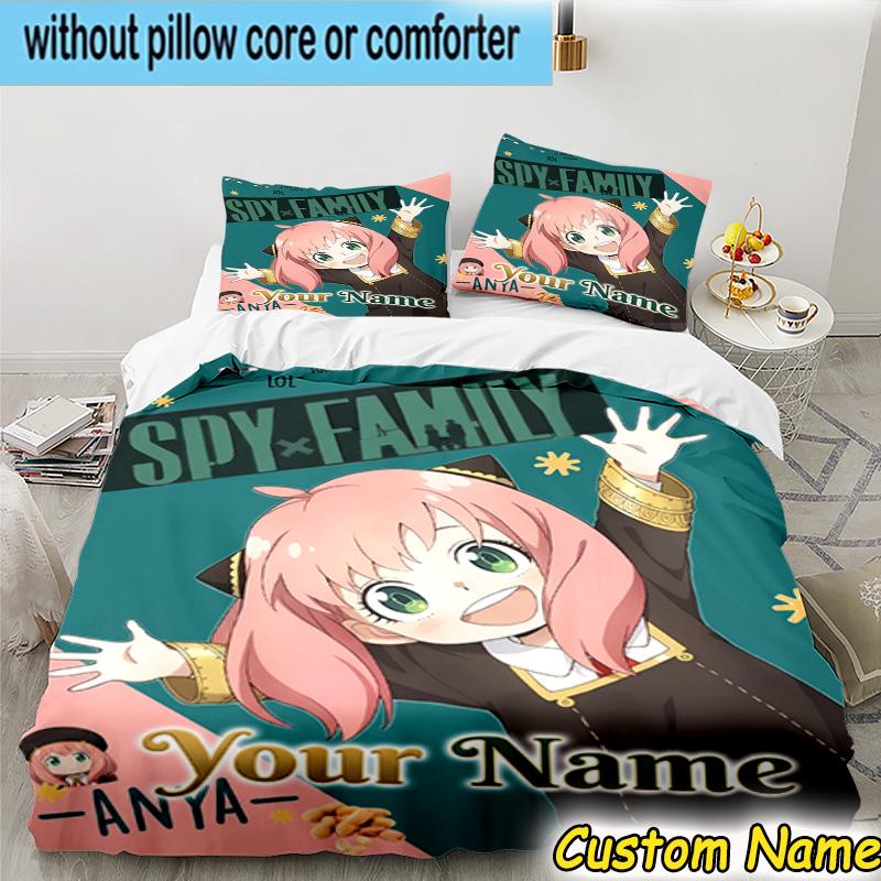 3pcs Custom Name Fantasy Adventure Anya Bedding Set Includes 1 Duvet Cover & 2 Pillowcases for All Seasons Dormitory Home Decor Christmas Gifts