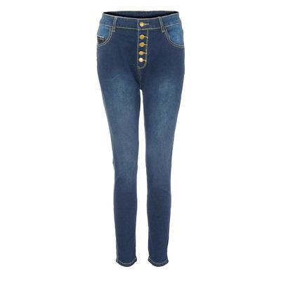 Plus Size High Waist Stretch Skinny Jeans for Women Button Fly Slim Fit Denim Pants with Pockets