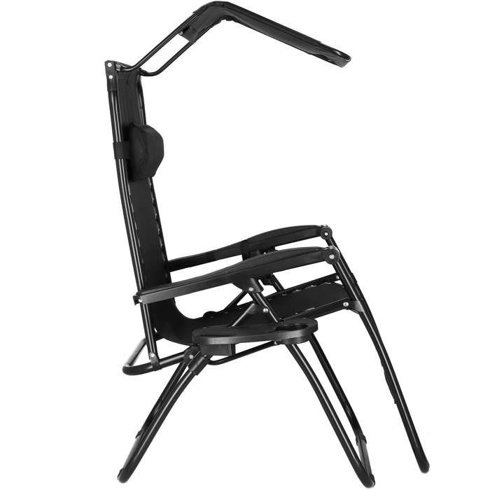 Chaise longue avec pare-soleil SPRINGOS - Noir - 62 x 110 cm - Charge max. 130 kg - Hauteur totale 112 cm