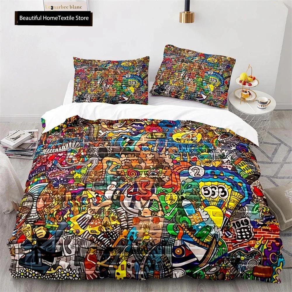 

Comforter Hip Hop Art Colorful Graffiti Comfortable Duvet Bedding Set Children Bedroom Decoration Home Textile Comforter (quilt)-EU Single(135*200cm)3pcs