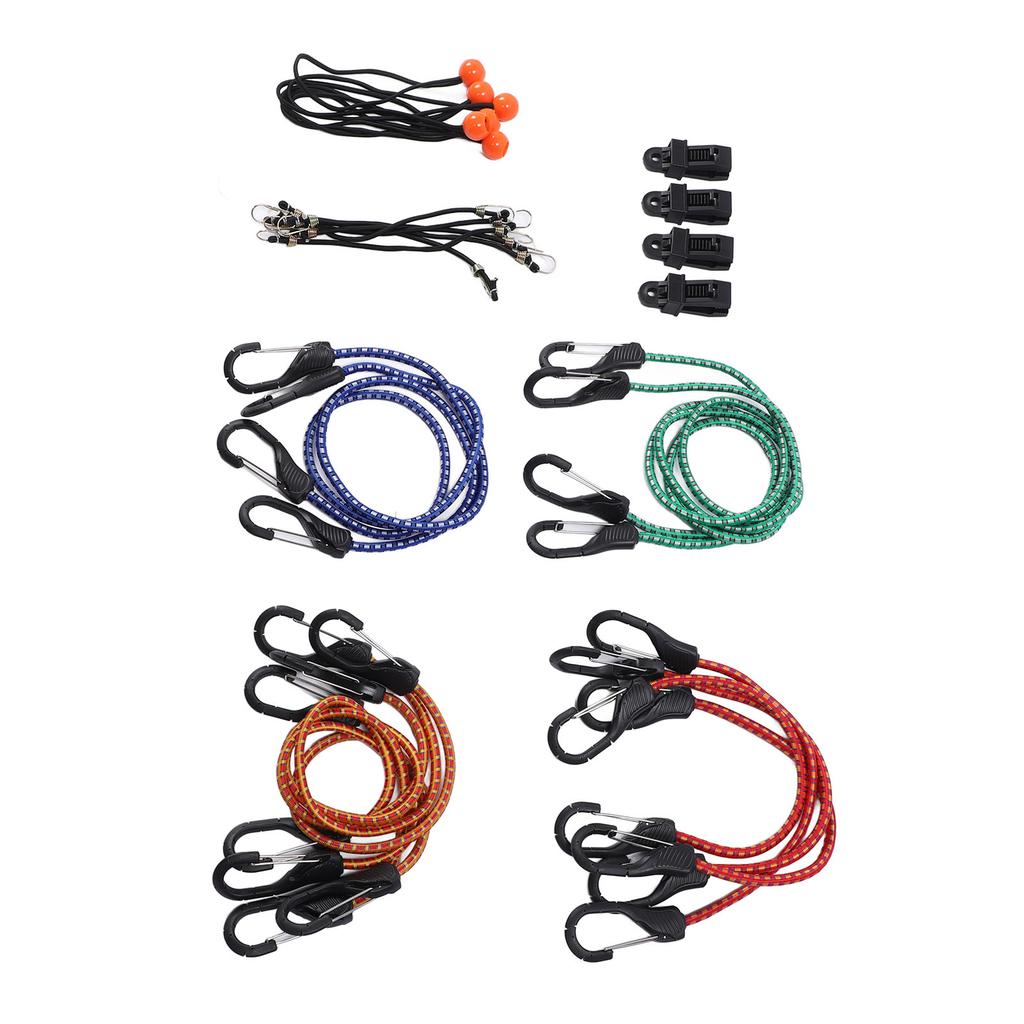 28 Pcs Set Bungee Cord High Elasticity Rubber Tie Down Strap with Hook for Luggage Camping Tent