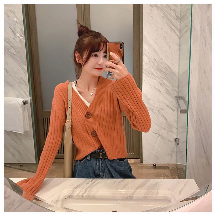 Pulover cardigan tricotat de toamnă Jachetă scurtă casual, larg și subțire Top pentru studenți