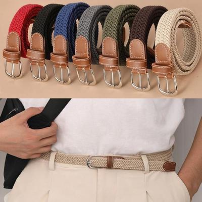 Zinc Zinc Alloy Pin Buckle Elastic Waistband Canvas Stretch Waist Belts Casual Woven Belt  Unisex