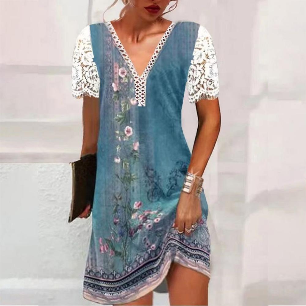 HNXC Women's Fashion Summer Spring Short Sleeve V-Neck  Casual Dresses