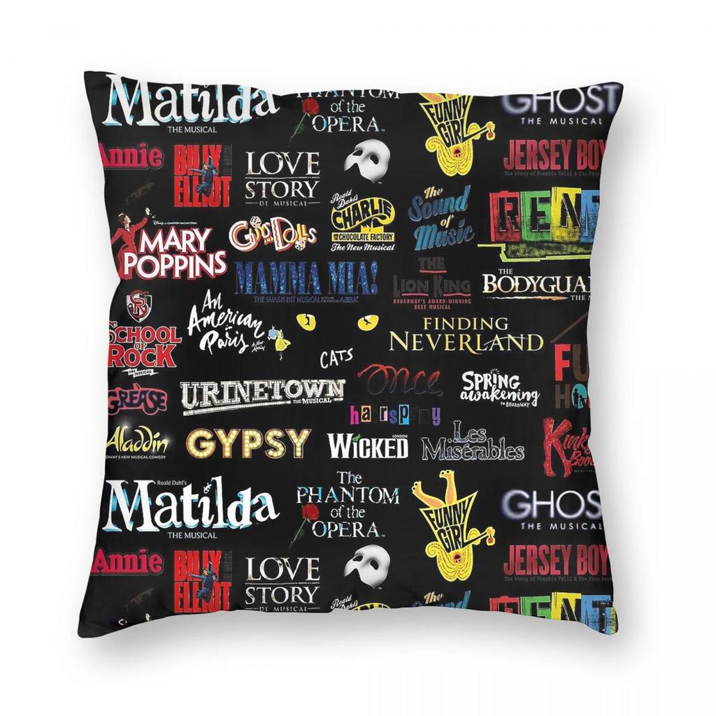 Musical Theatre Logo Collection Pillowcase Polyester Linen Velvet Creative Zip Decor Throw Pillow Case Sofa Seater