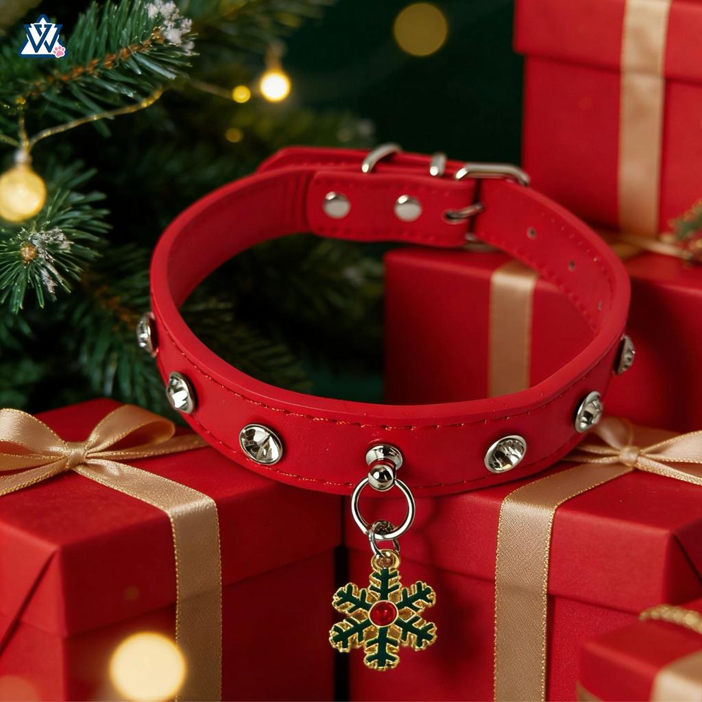 Cross-border Ready-Stock Pet Dog Collar PU Leather Instagram Style Corgi Teddy Non-Choking Christmas Pendant