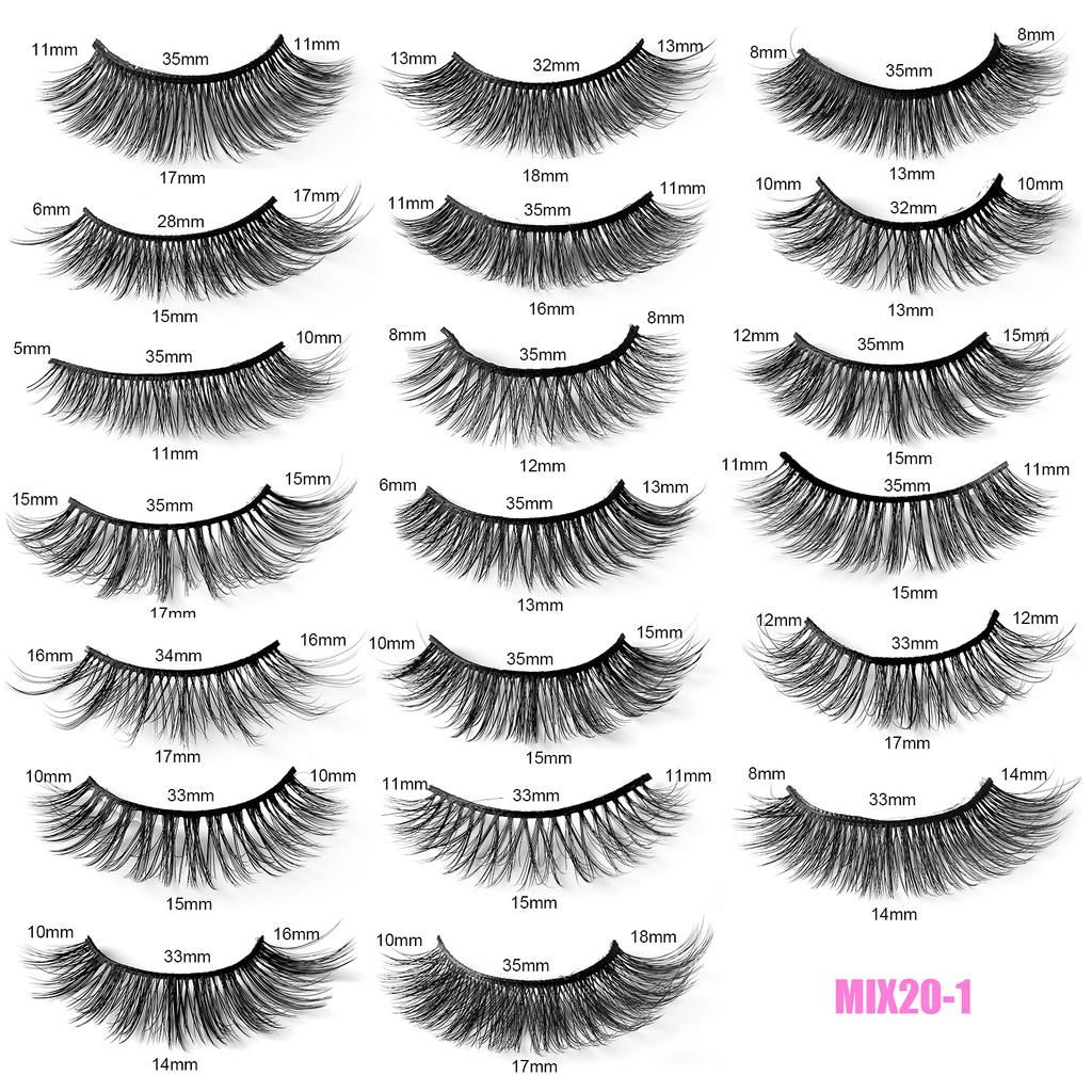 20 Pairs Of Mixed False Eyelashes, Simulated Curled Thick Natural Eyelashes