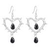 Spiked Heart Dangle Earrings With Red Drop Charms Gothic Style Silver Tone Earrings For Women
