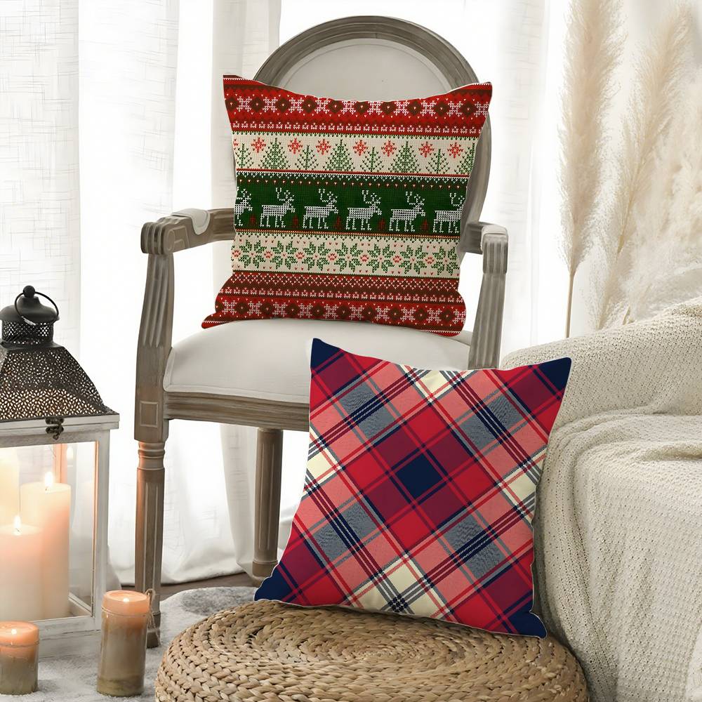 Christmas Plaid Pillow Case Sofa Short Plush Double-Sided Hd Printing Room Home Office Gift Cushion Cover