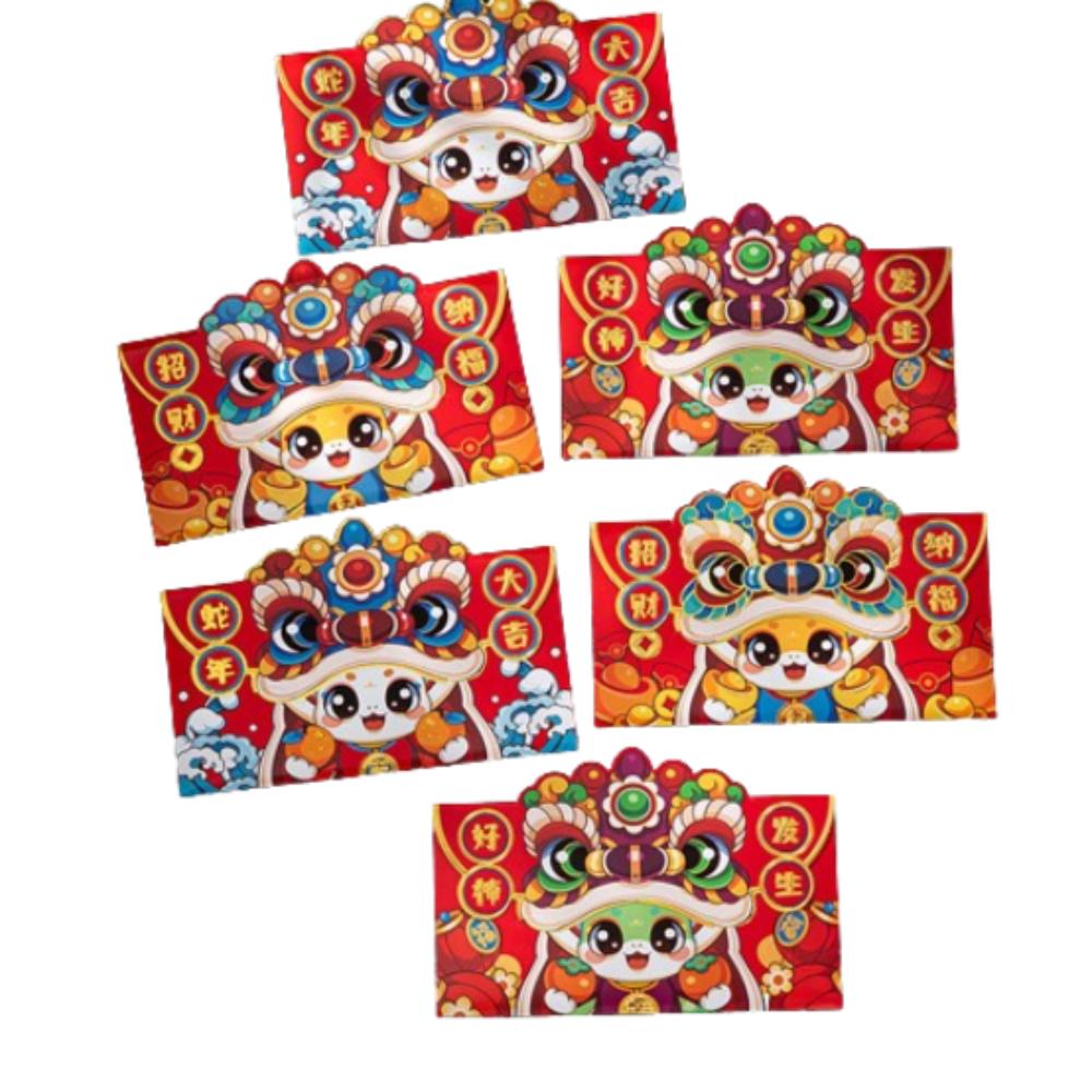 6pcs Cartoon 2025 New Year Red Envelopes Blessing Red Packet Chinese Snake Year Red Envelopes  Bonus