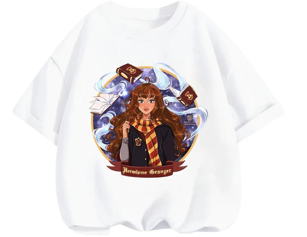 Trendy Cartoon Harry Potter Pattern Tee Summer Casual Crew Neck Children Daily Wearing Apparel