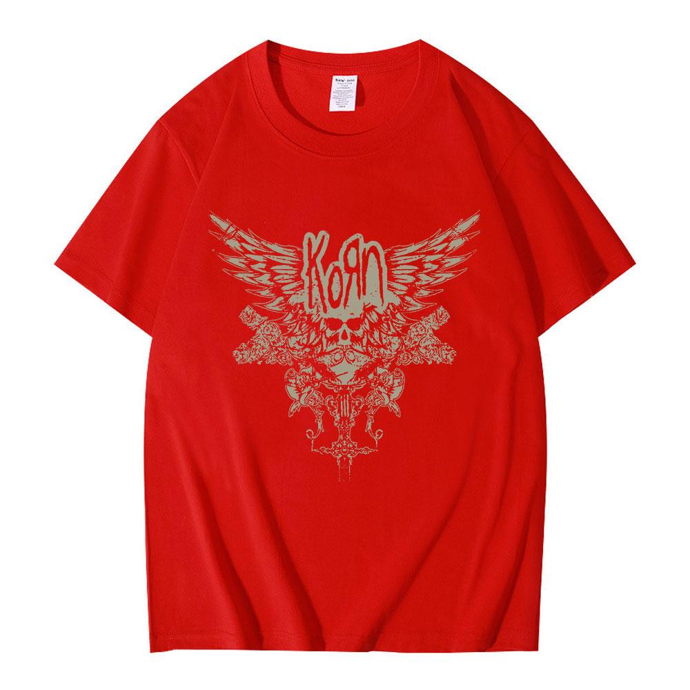 Korn Skull Wings Girls Juniors Black T Shirt Metal Gothic Rock Band T Shirts Unisex Women Vintage Oversized Tshirt Tops Streetwear