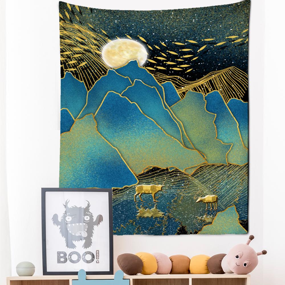 Neon Impression Painting Tapestry Wall Hanging Bohemian Style Elk Koi Psychedelic Witchcraft Living Room Home Decor