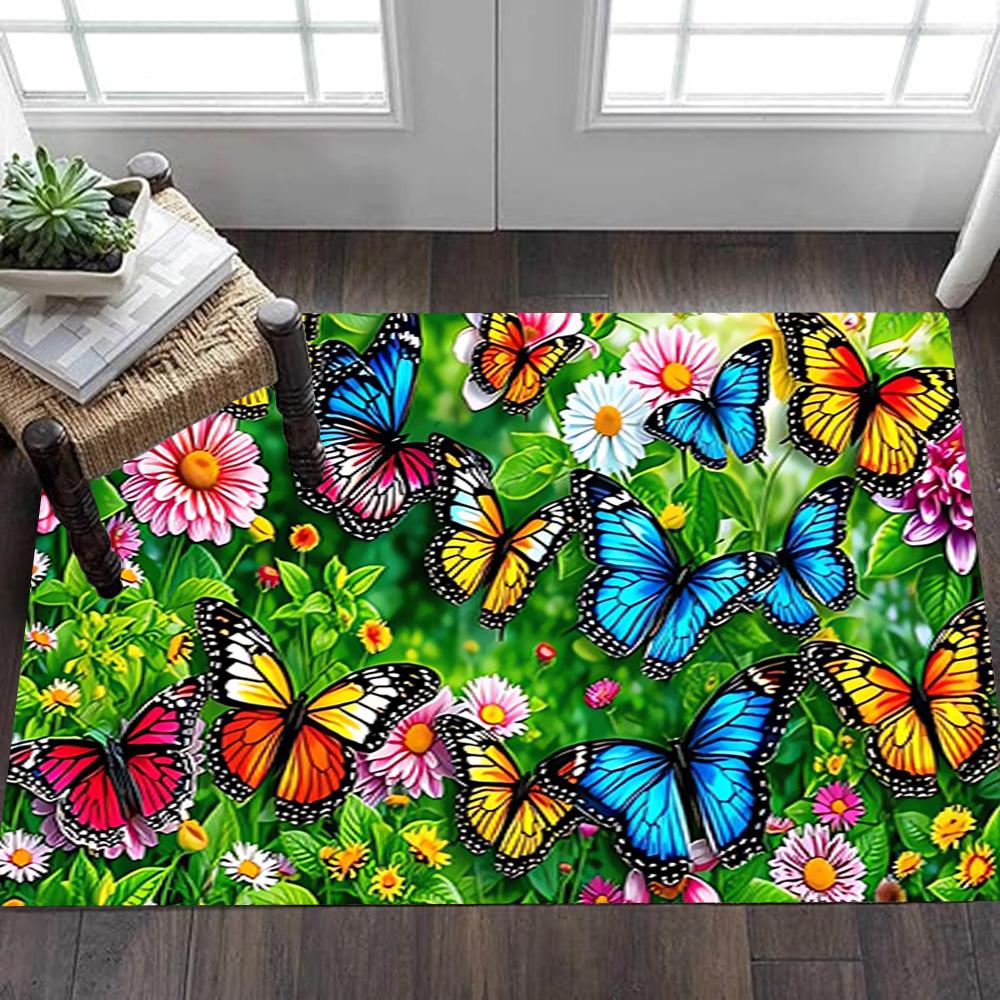 Butterfly Garden Wall Mural Decoration,Carpet,Living Room,Bedroom, Non-slip,Square rug