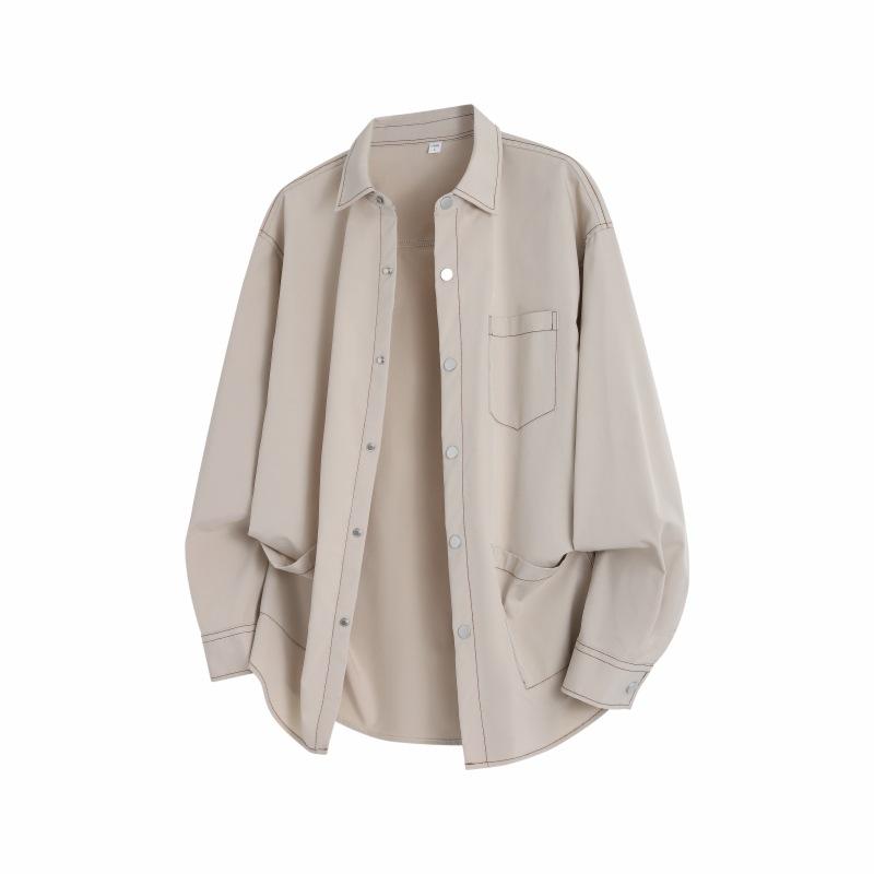 Spring And Autumn Men'S Multi-Pocket Solid Color Long Sleeve Shirt Men'S Casual Loose Lapel Shirt