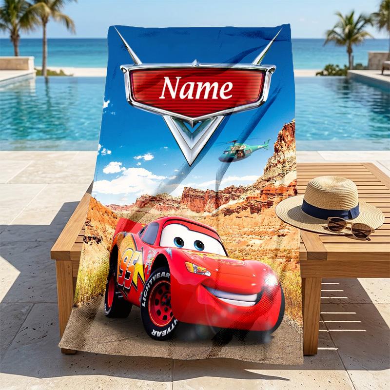 Custom Name Car Adventure Stylish Digital Printing Beach Towel Quick‑Drying Absorbent Blanket for Beach Pool Gym Travel