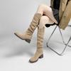 Height-increasing thick heel long tube stacking boots new spring round head thin shoes women's shoes versatile tall knight boots women