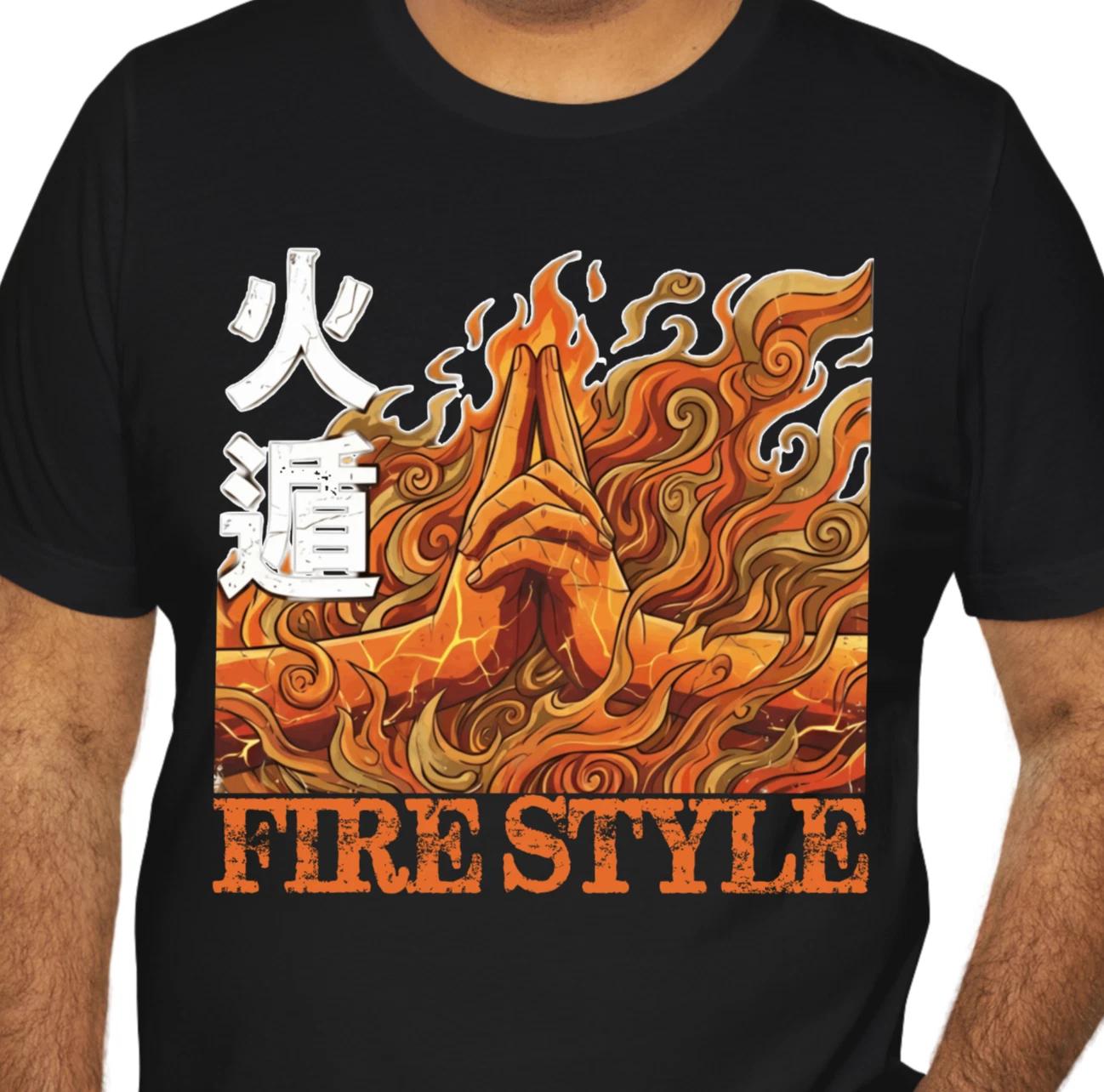 

Ninja T-Shirt Fire Style Katon Jutsu Men s Anime Hand Signs Flame Streetwear 2XL
