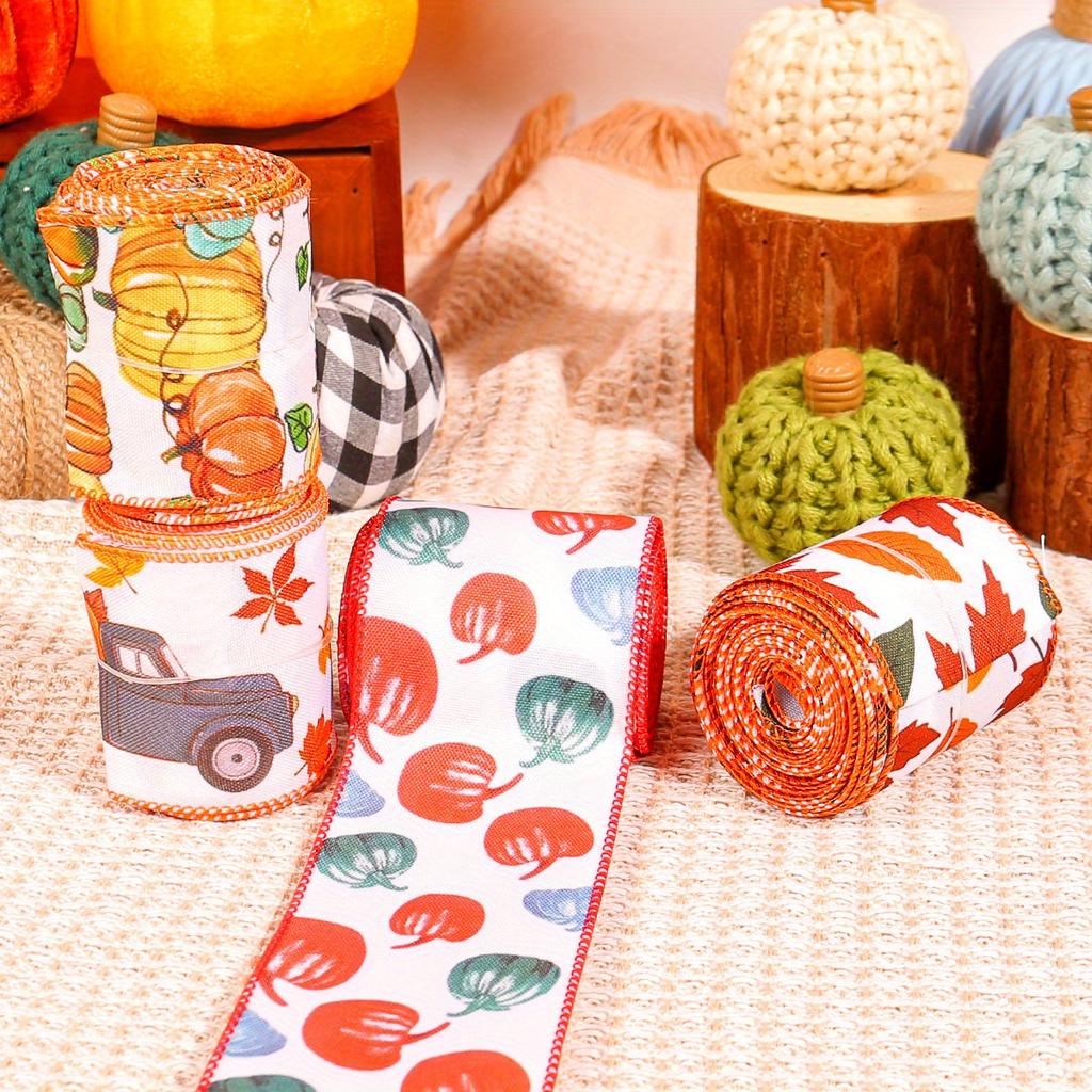 1 Roll, 457*6.4 Cm/180*2.5 Inches, Autumn Harvest Copy Edge Woven Ribbon, Harvest Festival Decoration Ribbon, Pumpkin Maple Leaf Ribbon