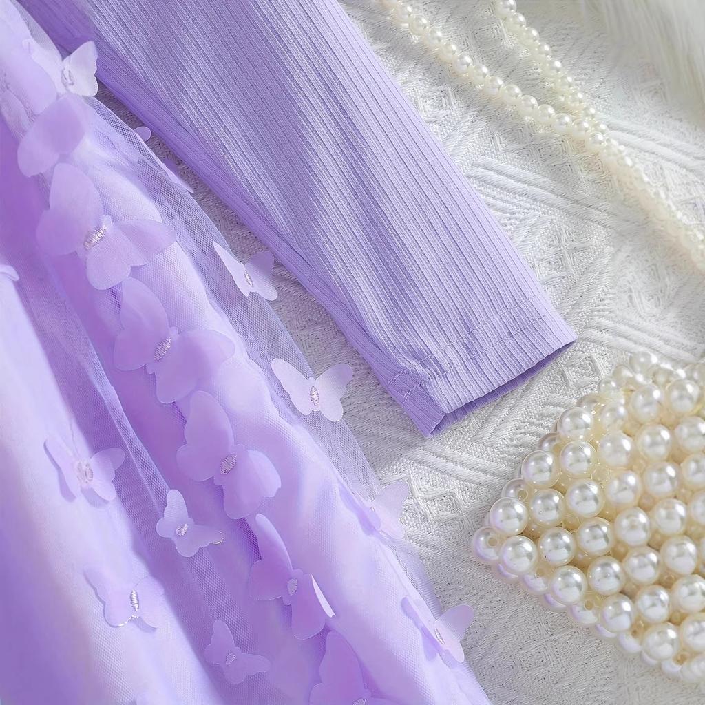 Girl's Fashionable Purple Princess Net-sheath Dress, Children's Bow-shaped Princess Dress