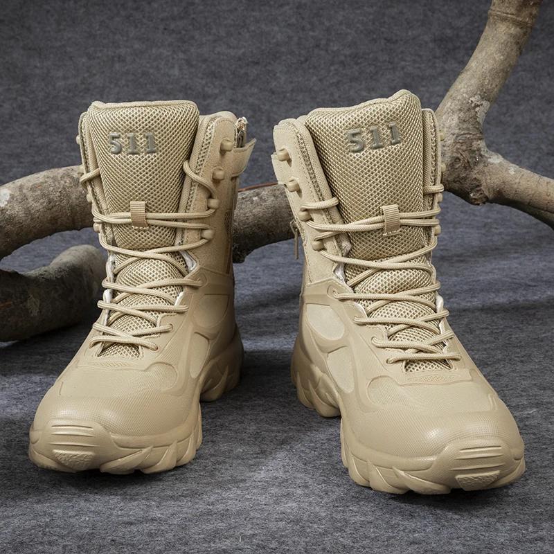 Summer Breathable Desert Hiking Boots Mens High Top Outdoor Climbing Mountaineering Army Shoes Lightweight Tactical Combat Boots