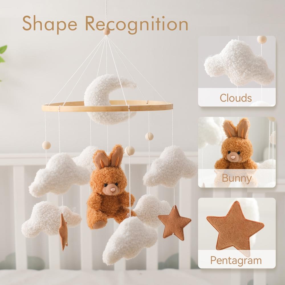 Baby Crib Mobile Wooden Rattle Toy Bed Bell Mobile Hanging Teddy Velvet Bear Doll Toy Newborn Music Box Crib Mobile Bracket Gift