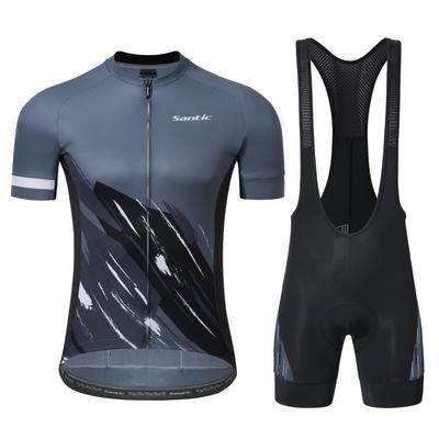 Santic Men's Cycling Jersey and Bib Pants Set, Short Sleeve, Moisture-Wicking, Quick-Drying, for Spring and Summer (Gray, Size L)