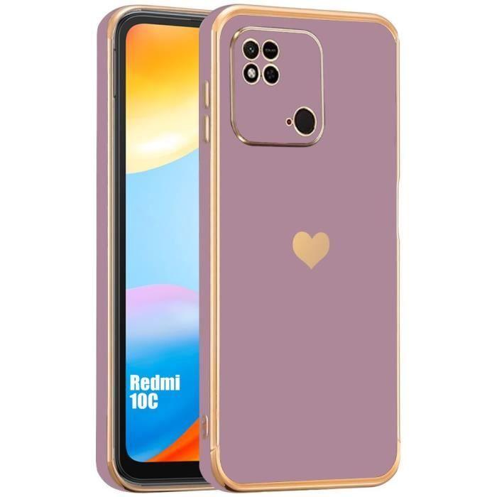 Hülle - E.F.CONNECTION - Für Xiaomi Redmi 10C - Stoßfest - Flüssiges Silikon TPU - Lila mit Herzmuster