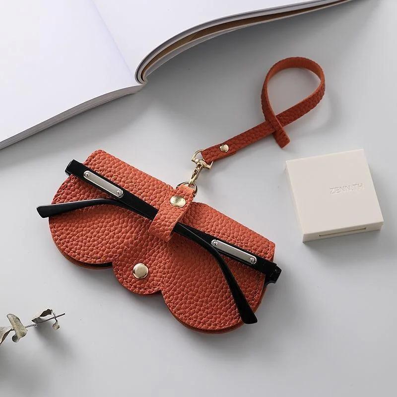 1 Lychee Embossed Glasses Case, Cute Hanging PU Leather Sunglasses Reading Glasses Storage Bag,