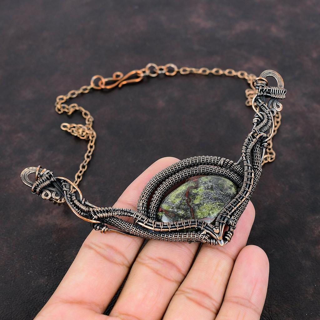 Dragon Bloodstone Copper Necklace Wire Wrapped Necklace Adjustable Chain Necklace Gemstone Copper Jewelry Handmade Necklace Gift For Mother