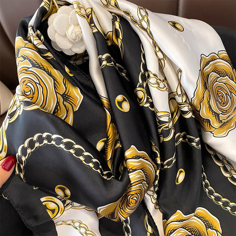 180*90cm Luxury Brand Women Summer Silk Scarves Shawl Lady Wrap Soft Female Europe Designer Beach Bandanna Foulard Muffler Pareo