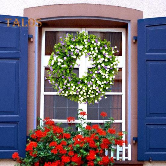 

Цветочная гирлянда, устойчивая к атмосферным воздействиям, добавляет жизненной силы, зеленые листья, красивый весенне-летний эвкалиптовый венок, поставка на балкон фиолетовый