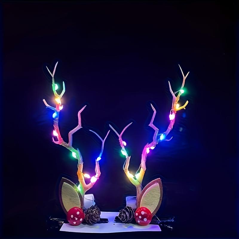 1PAIR Christmas Elk Colorful Hairpin Light, Three Light Modes Adjustable, Dress Up Costume, Stage Show Christmas Gift