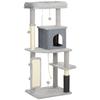 132cm Cat Tree W/ Scratching Posts, Pad, Cat Bed, Cat House, Jumping Platform, Grooming Brush, Anti-Tip Kit, Light Grey
